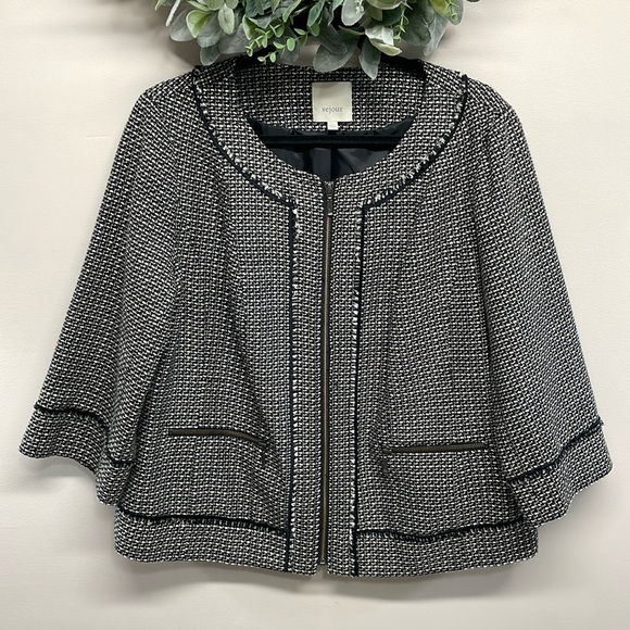 Sejour 3/4 Sleeve Zipper Front Tweed Jacket Blazer 14W - Picture 1 of 16